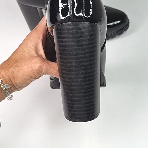 Just Fab Black Lug Sole Block Patent Leather Boots - Picture 10 of 17